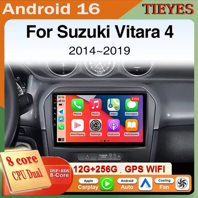 TIEYEZ Android 16 Autoradio für Suzuki Vitara 4 (2014-2019) mit Carplay, GPS, WiFi, 4G und Bluetooth in Schwarz - Bild 1