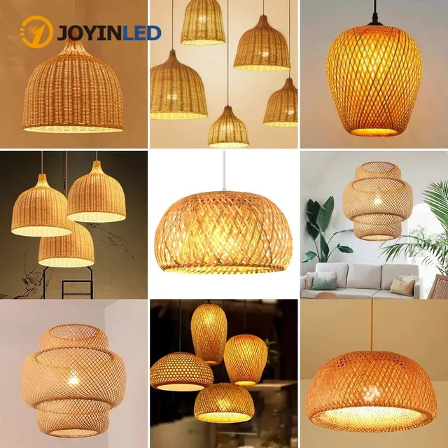 JOYINLED Bambus Pendelleuchte im orientalischen Stil, handgestrickte Hängelampe in Braun für dein Zuhause oder Restaurant - Bild 1