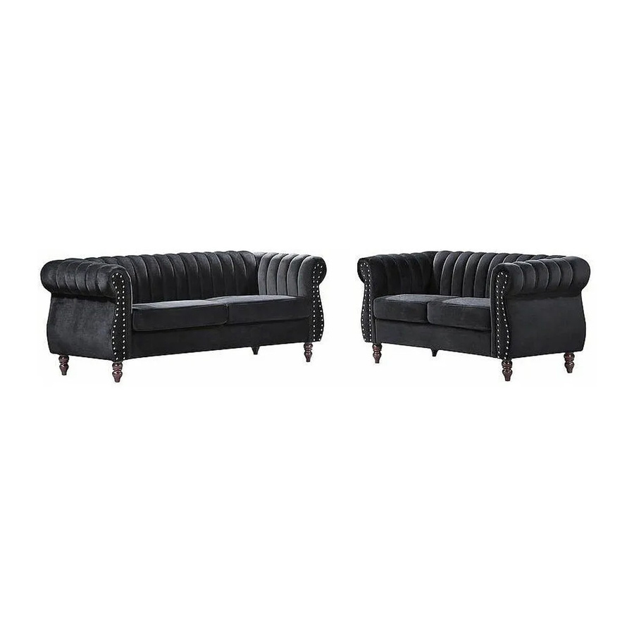 Vente-unique Couchgarnitur Trumbo Chesterfield aus Samt in Schwarz, bestehend aus einem 3-Sitzer und einem 2-Sitzer - Bild 2
