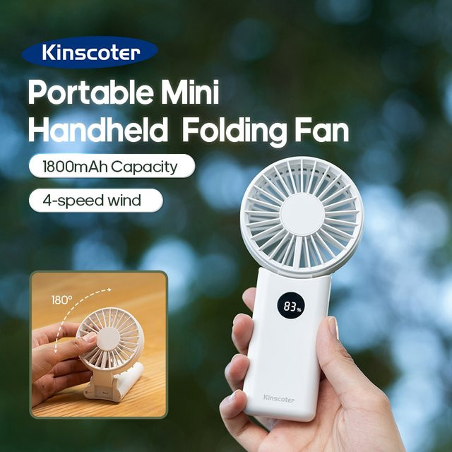 Kinscoter Tragbarer Mini-Handventilator in Weiß, faltbar und wiederaufladbar mit LED-Anzeige und 1800 mAh Akku, B/T/H: 15,7 x 7,4 x 7,4 cm - Bild 1