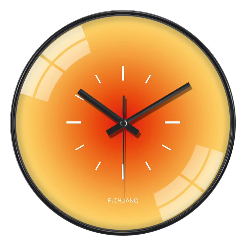 P.chuang Wanduhr im skandinavischen Design mit Sonnenuntergang-Motiv, analoge Quartz-Uhr aus Glas, geräuschlos, Farbe: Orange/Schwarz, Durchmesser: 25,4 cm - Bild 4