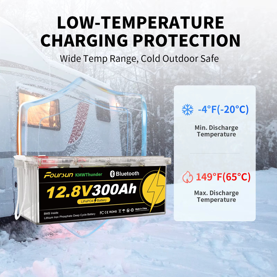 Foursun 12V 300Ah LiFePO4 Batterie mit Niedertemperatur-BMS-Schutz für Wohnmobil, Solar und Camping - Bild 5