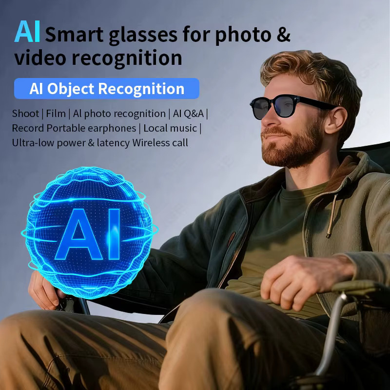 LIGE AI Smart-Brille in Schwarz mit 2MP-Kamera, Echtzeit-Übersetzung in über 100 Sprachen, Bluetooth für Anrufe und Videoaufnahme - Bild 4