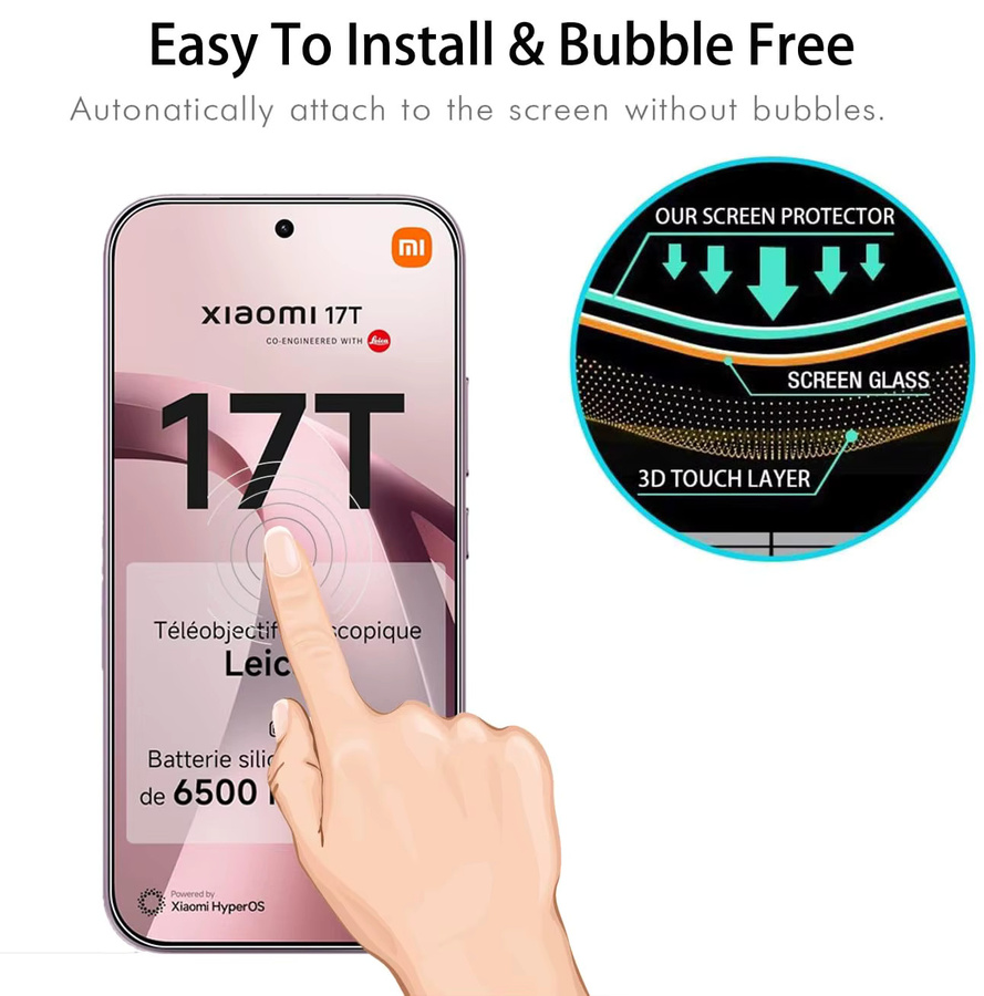 Xiaomi 17T Displayschutzfolie aus gehärtetem Glas, 6,59 Zoll, transparent klar, 9H kratzfest und case-freundlich - Bild 3