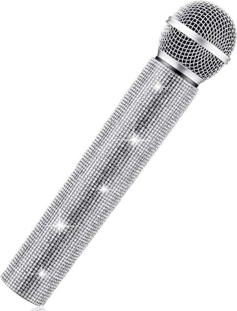 Senxing Kabellose Mikrofon-Griffabdeckung mit glänzenden Strasssteinen in Weiß und Silber - Bild 1