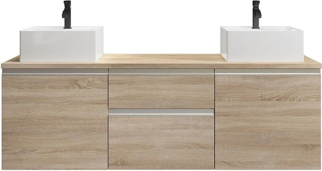 Doppelwaschtisch Jimena von Vente-unique in Beige, B: 150 cm, T: 50 cm, H: 46 cm - Bild 1
