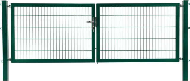 FLORAWORLD Premium Doppelflügeltor mit Doppelstabmattenfüllung und Zylinderschloss, Grün, B: 300 cm, H: 80 cm - Bild 1