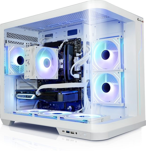 Kiebel Gaming PC Panorama Curve V in Weiß mit AMD Ryzen 9 5950X, 32GB DDR4, NVIDIA RTX 5070 12 GB, 1TB SSD und Windows 11 - Bild 1