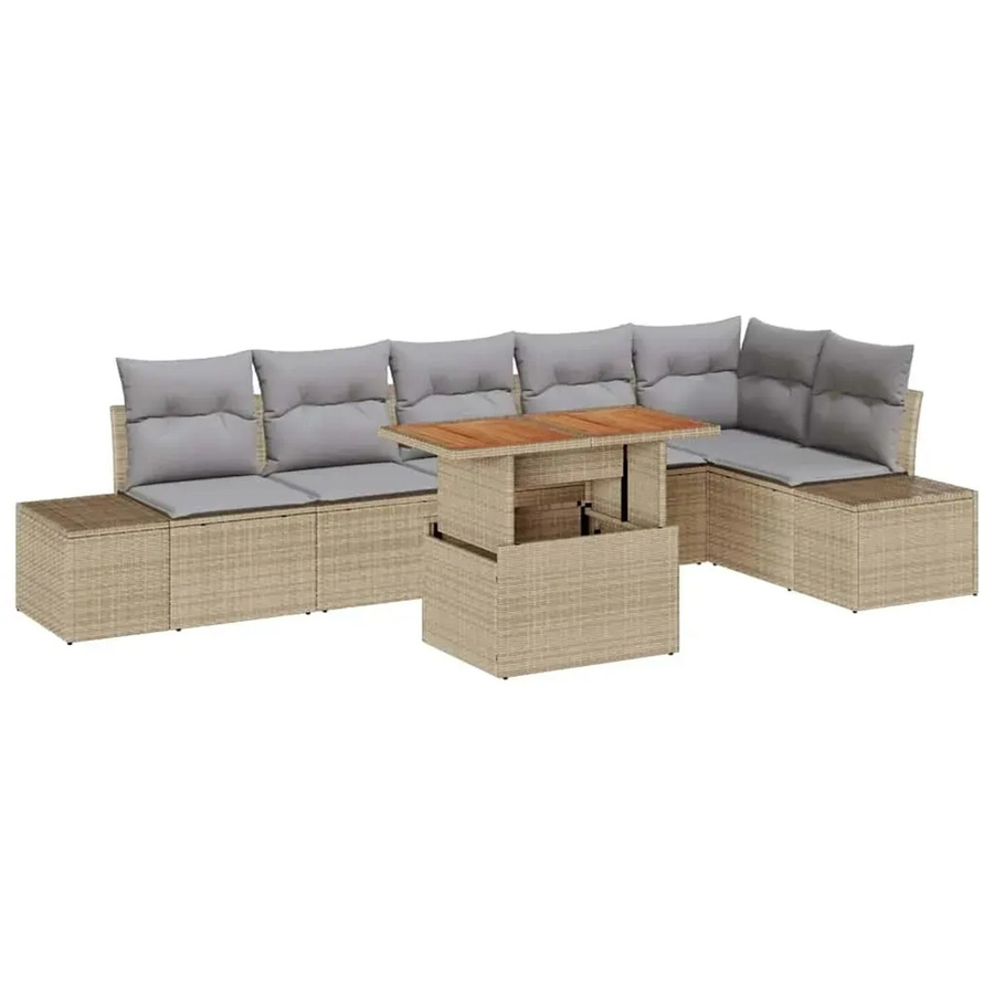 vidaXL Garten-Sofa-Set aus Poly Rattan in Beige mit 7 Teilen und Stauraumfunktion - Bild 2