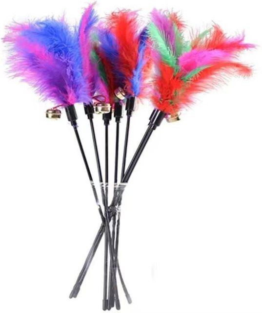 Binchi Outdoor Equipment Bunter Feder-Katzen-Teaser-Stab mit Glöckchen, Interaktives Kätzchen-Jagd-Stabspielzeug - Bild 1
