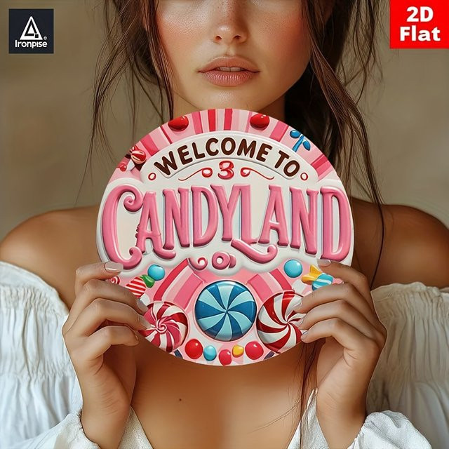 Potdemiel Vintage Candyland Willkommensschild aus Metall, runde Wanddekoration in Multicolour, Durchmesser: 20 cm - Bild 1