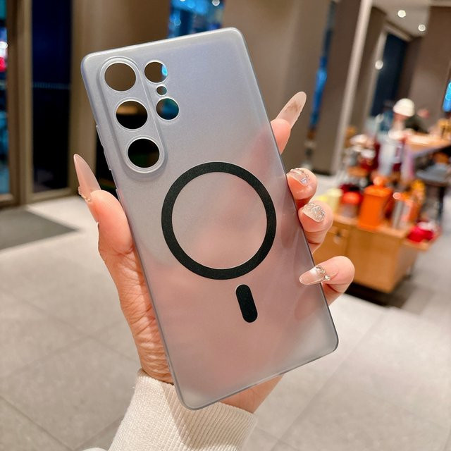 Magnetische TPU Handyhülle für Samsung S26Fe S25 Ultra S24 S23 Plus, mattiert und durchscheinend, Farbe: Transparent/Weiß, kompatibel mit MagSafe - Bild 1
