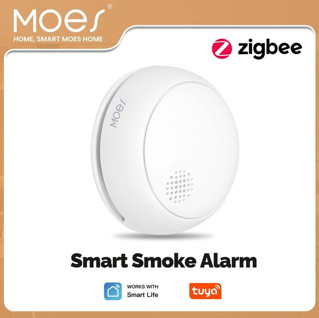 MOES ZigBee Smart Rauchmelder mit 85dB Sirene, kabelloser Feueralarm und App-Steuerung, Weiß - Bild 1