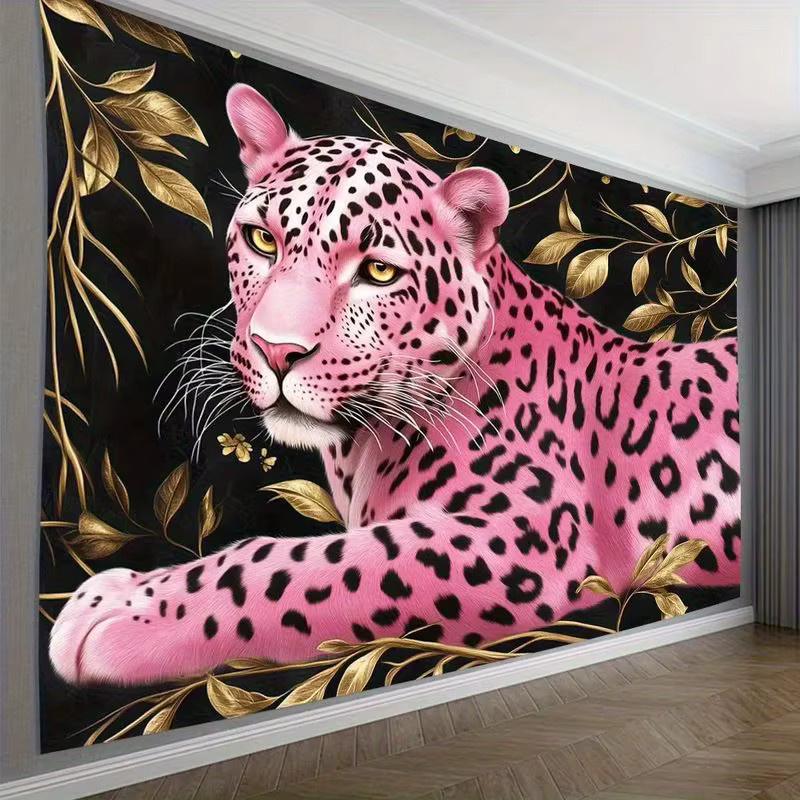 VIKAMA Wandteppich mit rosa Panther-Motiv im Retro-Stil, Textiler Wandbehang mit Animal-Print für dein Schlafzimmer oder Wohnheim, B: 60 cm, H: 40 cm - Bild 4