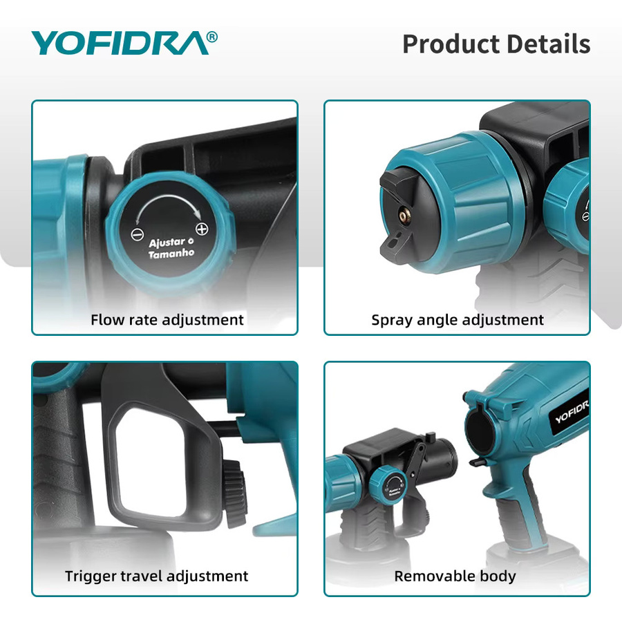 YOFIDRA Elektrische Spritzpistole Kabellose Farbspritzpistole mit 1000 ml Volumen und 66000 RPM für Makita Akku - Bild 3