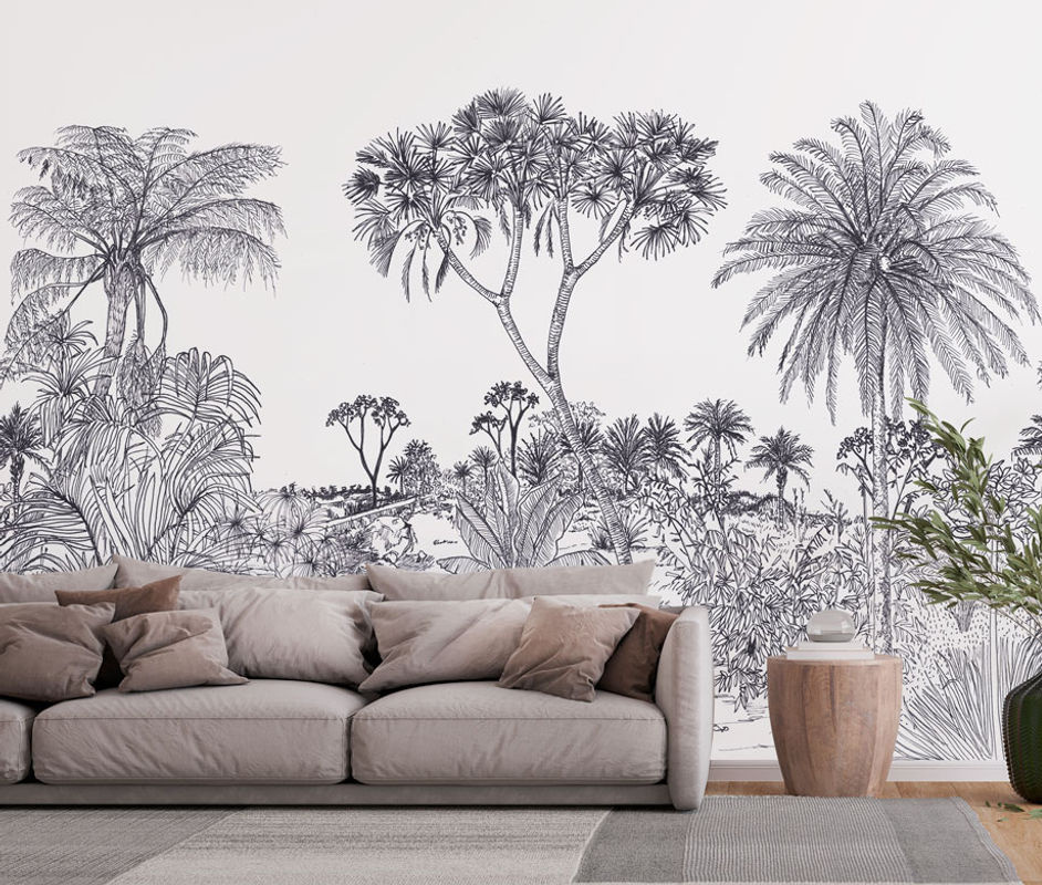 Tenue de Ville Mural Savane Wandtapete Botanisches Design in Grau, B: 300 cm, H: 100 cm - Bild 2