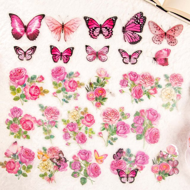 Waldfrisch 50 Stück bunte Schmetterlings- und Blumen-Aufkleber Set für Tagebuch und DIY-Projekte in Multicolor - Bild 1