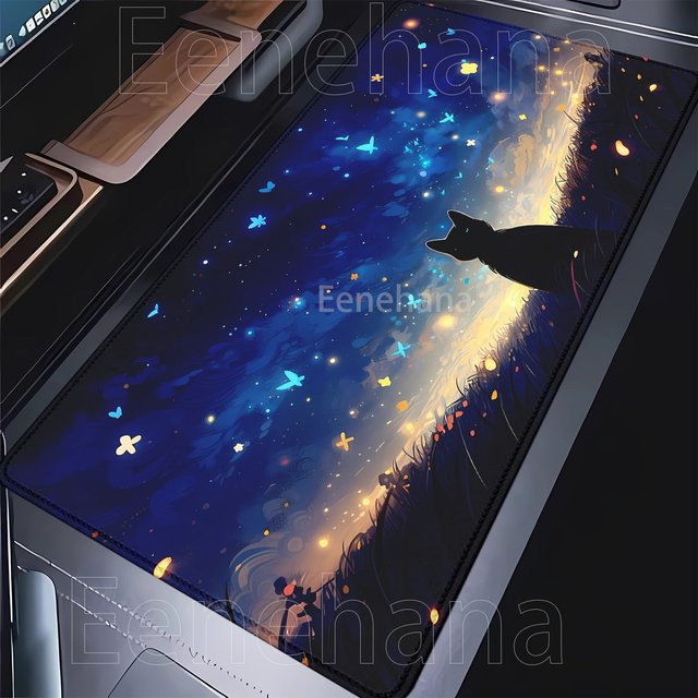 Eenehana Mauspad mit schwarzer Katze und Sternenhimmel in Schwarz und Multicolour - Bild 1