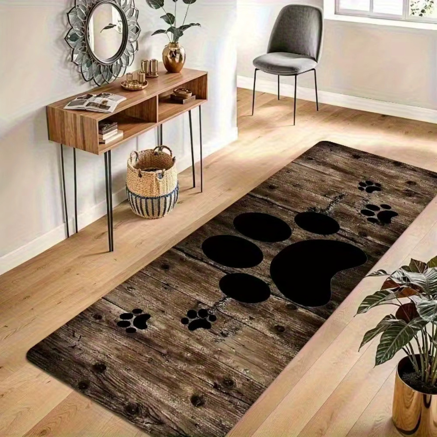 VIKAMA Teppich in Holzoptik mit Cartoon-Hund und Pfotenabdruck, rutschfest und schmutzabweisend, Farbe: Braun, B/T: 120 x 40 cm - Bild 4