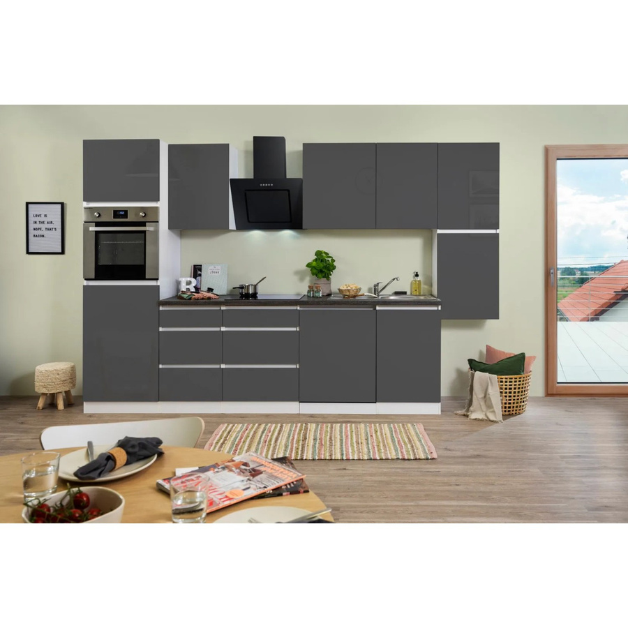 Respekta Küchenzeile modern in Grau und Weiß Hochglanz ohne Elektrogeräte B: 330 cm, H: 220,5 cm, T: 60 cm - Bild 2