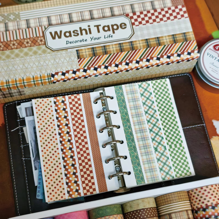 42 Rollen Washi-Tape-Set mit kariertem Design in Braun und Multicolour für Scrapbooking, Junk Journal und Bullet Journaling aus Papier - Bild 2