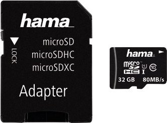 Hama microSDHC Speicherkarte 32GB Class 10 UHS-I 80MB/s mit Adapter in Schwarz - Bild 1