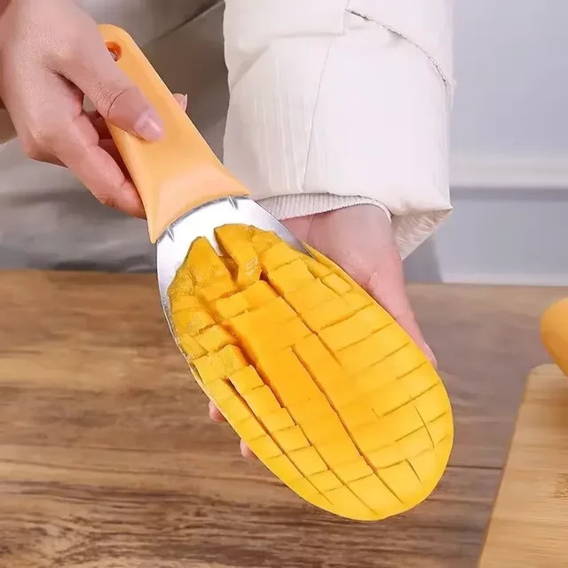 Mango Schneidemesser aus Edelstahl in Orange für die Küche zum Würfeln und Schneiden von Früchten wie Mango oder Wassermelone - Bild 1