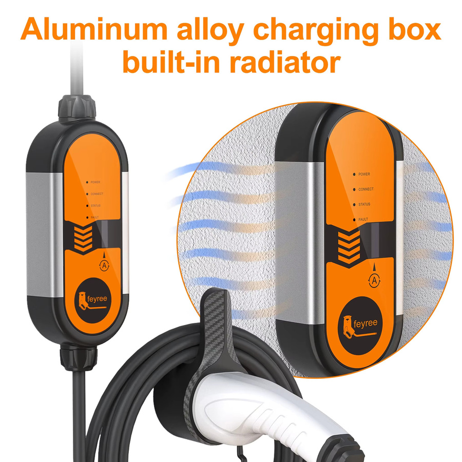 Feyree Tragbares EV-Ladegerät Typ 2 mit 3,5KW und 5m Ladekabel, Einstellbare Stromstärke, Schuko-Stecker, Orange - Bild 3