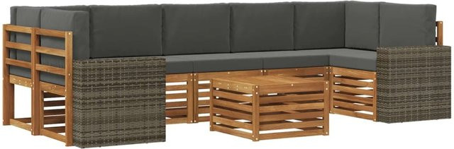 vidaXL Outdoor-Sofagarnitur aus Akazienholz mit 8 Kissen in Natur und Anthrazit - Bild 1