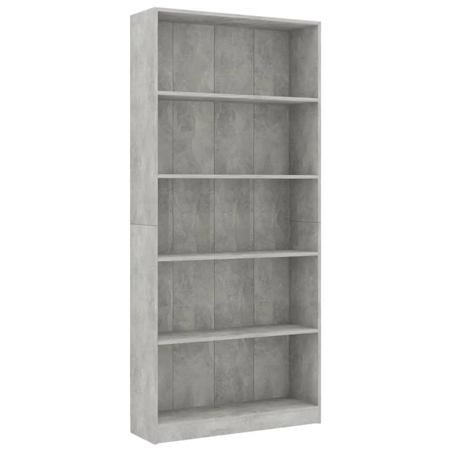vidaXL Bücherregal mit 5 Fächern in Betongrau aus Holzwerkstoff, B/T/H: 80 x 24 x 175 cm - Bild 2