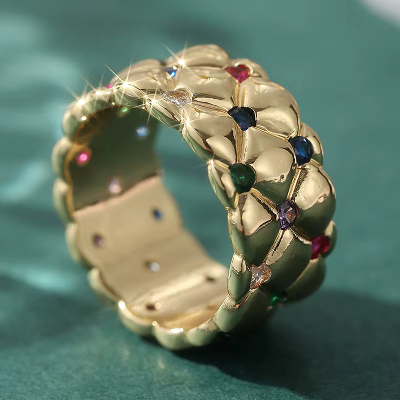 YoYo Ring, Gold, bunte synthetische Zirkonia, Damen, Vintage - Bild 4