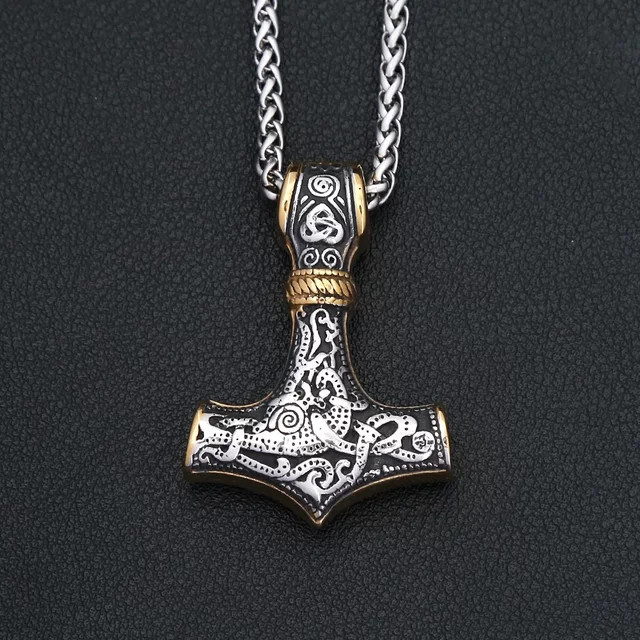 owlucky Halskette Thors Hammer Anhänger, Edelstahl, Vintage, Herren - Bild 1