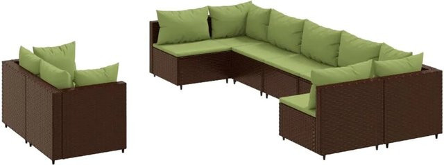 vidaXL 9-tlg. Garten-Sofagarnitur in L-Form aus braunem Poly-Rattan mit Kissen und pulverbeschichtetem Stahlgestell - Bild 1