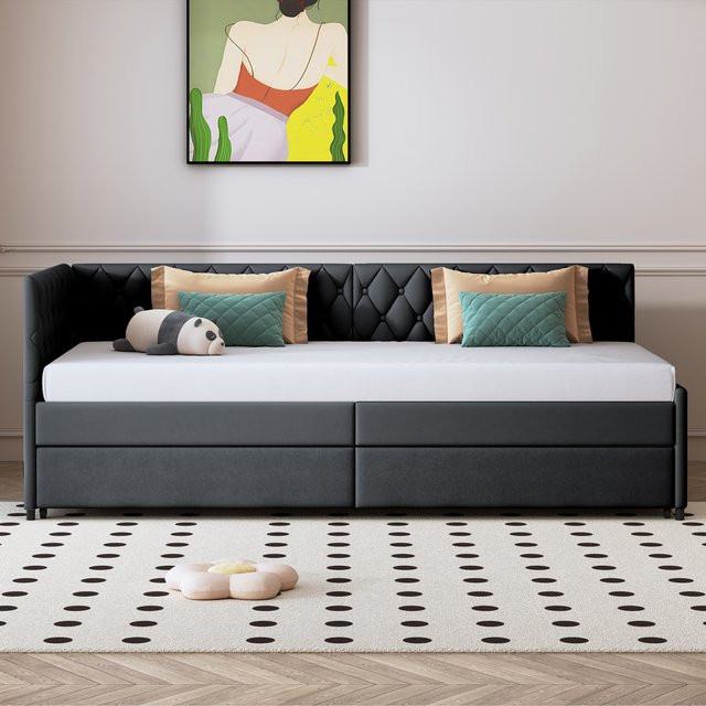 Comanlai Wohnzimmer-Schlafsofa mit Ausziehfunktion und Lattenrost aus Samt, B/T/H: 90 x 200 cm - Bild 1