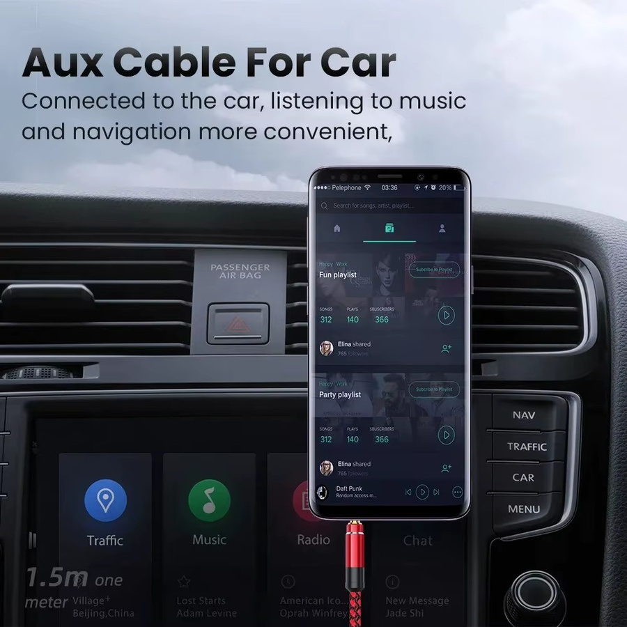 HI-FI Nylon Aux-Kabel mit 3,5 mm Klinkenstecker, geflochtenes Stereo-Audiokabel für Auto und MP3-Player, Länge: 1,5 m - Bild 3