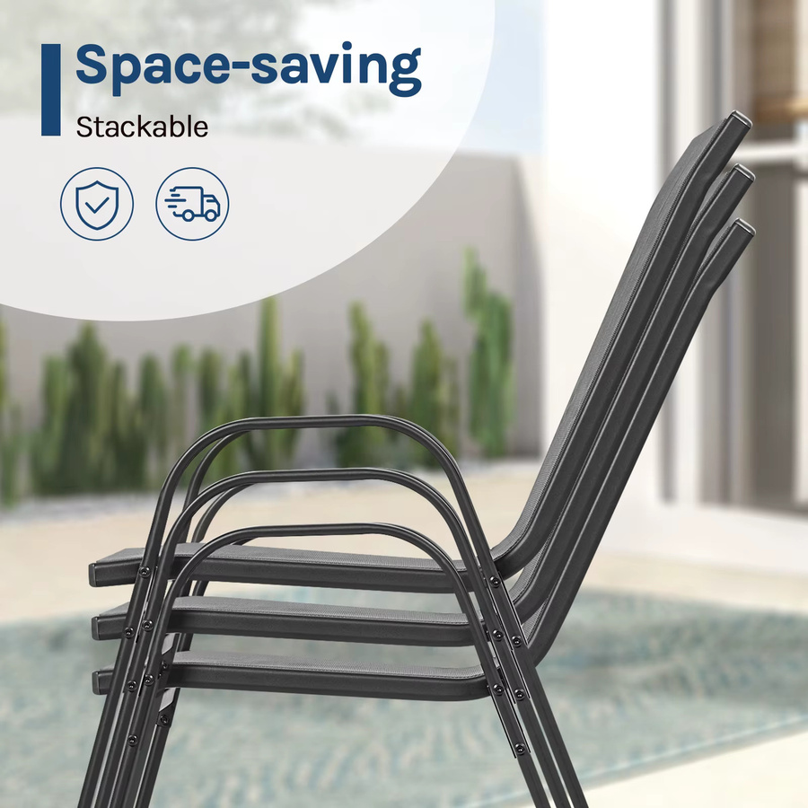 WOLTU 2/4-teiliges Gartenstuhl-Set aus Metall in Anthrazit, stapelbare Outdoor-Sitzgarnitur mit Armlehnen und Rückenlehne für Garten, Terrasse oder Balkon - Bild 3