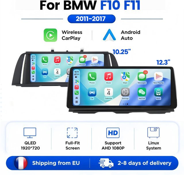 MEKEDE Android Autoradio Multimedia-Player für BMW 5er F10 F11 CIC NBT mit 12,3 Zoll 2K QLED Bildschirm, Wireless CarPlay, Android Auto, Bluetooth und WiFi, Schwarz - Bild 1