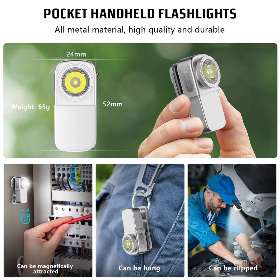 YEMAO Mini-Clip-Licht mit 400 Lumen, wiederaufladbare USB-C Taschenlampe aus Zinklegierung, wasserdicht und tragbar - Bild 4