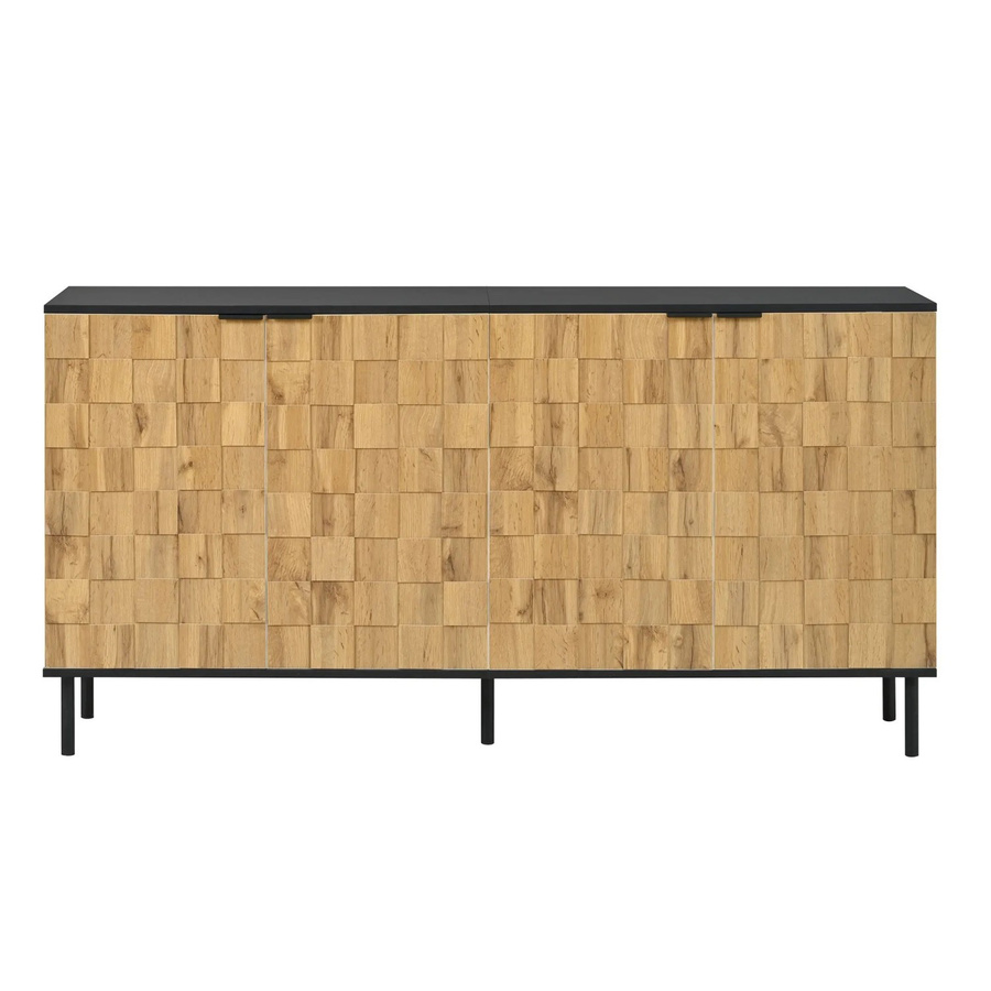 okwish Sideboard mit Mosaik-Türen in Natur, modernes Wohnzimmer-Sideboard mit geometrischem Design, B/T/H: 160 x 35 x 80,5 cm - Bild 2