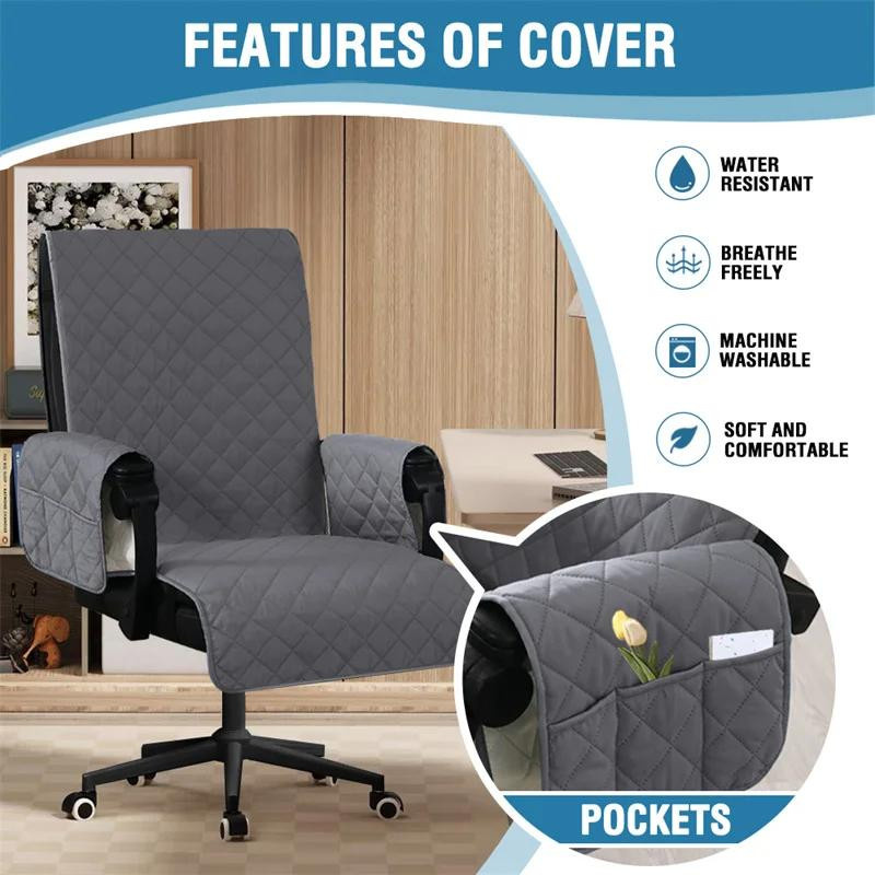 Schmutzabweisende Quilten Bürostuhlbezüge aus Polyester mit Armlehnenmatte und Tasche für Schreibtisch und Sessel - Bild 1