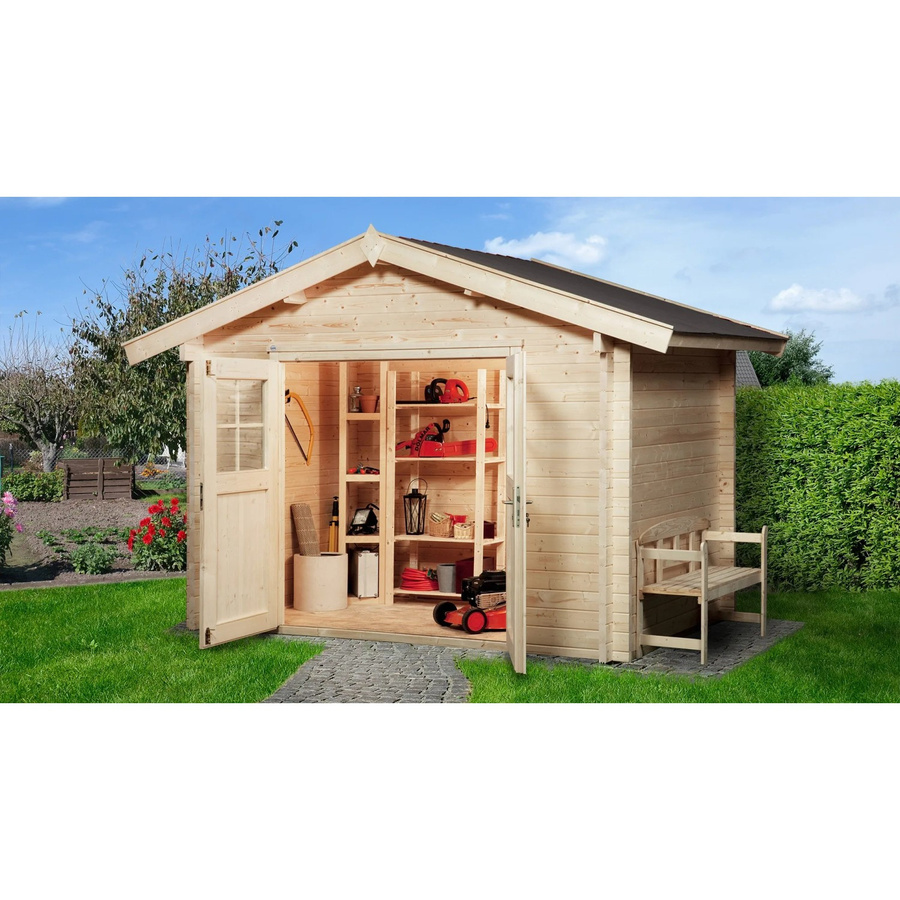WEKA Gartenhaus 132 Gr.2 aus unbehandeltem europäischem Fichtenholz mit Satteldach und Vordach, beige, B/H/T: 380 x 262 x 250 cm - Bild 2
