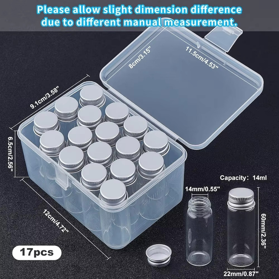 17 Stück leere Glasflaschen mit Aluminiumdeckel, transparent, 14 ml pro Fläschchen - Bild 2