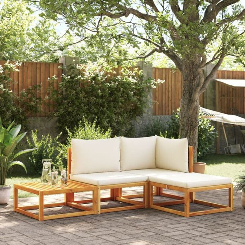 4-teilige Garten-Sofagarnitur aus Massivholz Akazie mit Kissen in Beige und Weiß von vidaxl - Bild 1