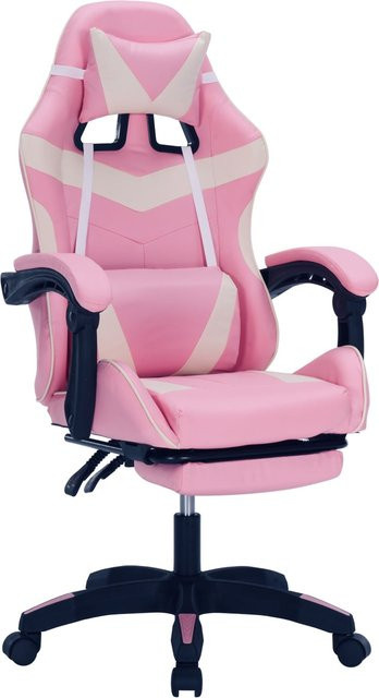 HTI-Living Gaming Stuhl Krit Eco in Pink-Weiß mit Fußstütze und Kunstlederbezug - Bild 1