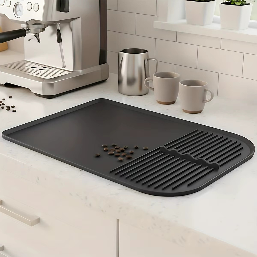 Leeseph Silikon-Kaffeematte mit erhöhten Kanten als Abtropfmatte für die Arbeitsplatte, Farbe: Grau, B/T: 60,96 x 40,64 cm - Bild 2