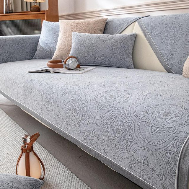 Sofabezug aus Jacquard-Chenille in Grau, quadratisches Sofakissen, kratzfest und waschbar, B/T/H: 70 x 70 x 70 cm - Bild 1