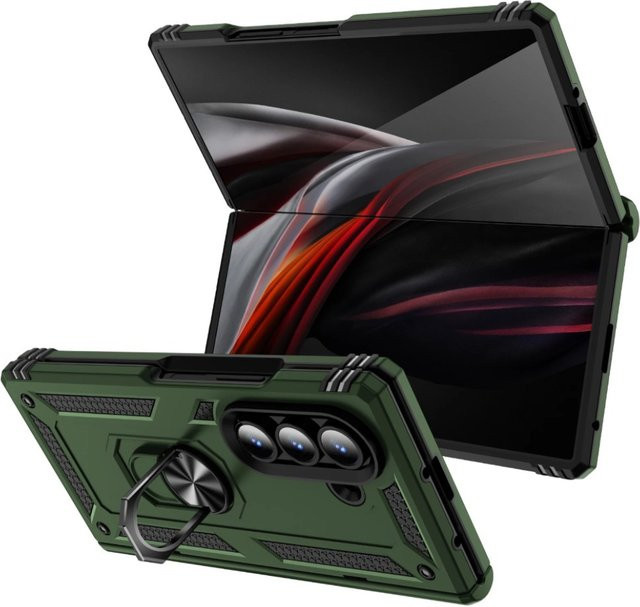 Stoßfeste Hartschalen-Schutzhülle mit Scharnierschutz, Ringhalter und Ständer für Samsung Galaxy Z Fold 7, 6, 5 in Blau oder Grün - Bild 1