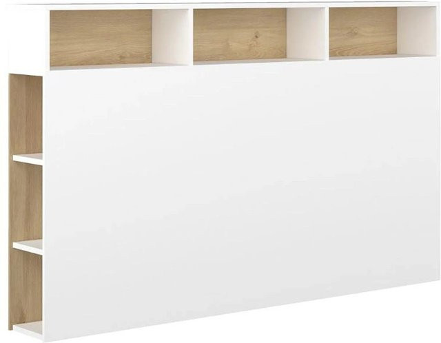Vente-unique Bettkopfteil Nastia Weiß mit integriertem Regal aus Holzfaserplatten, Breite: 160 cm - Bild 1