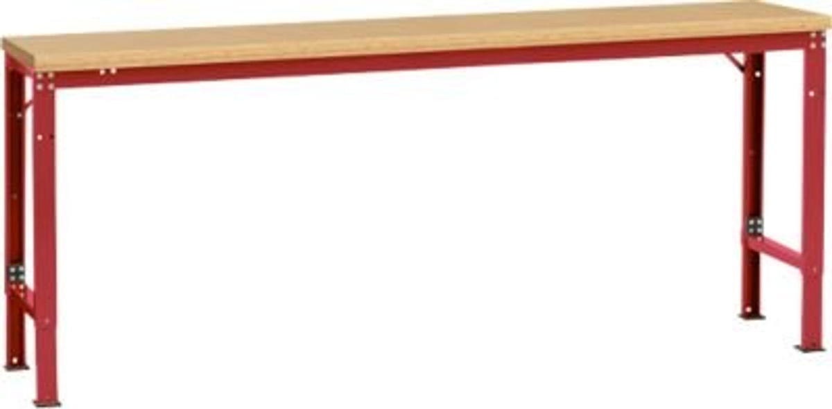 Manuflex Arbeits-Grundtisch UNIVERSAL Spezial mit Multiplexplatte, Rubin-Rot, B/T/H: 200 x 80 x 72,2-102,2 cm - Bild 2