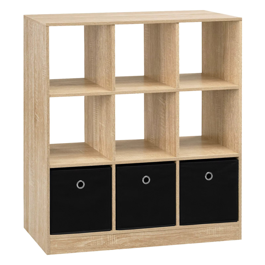 WOLTU Bücherregal Cube in Braun mit 9 Schließfächern und 3 Stoffschubladen für Wohnzimmer, Kinderzimmer oder Home Office - Bild 1